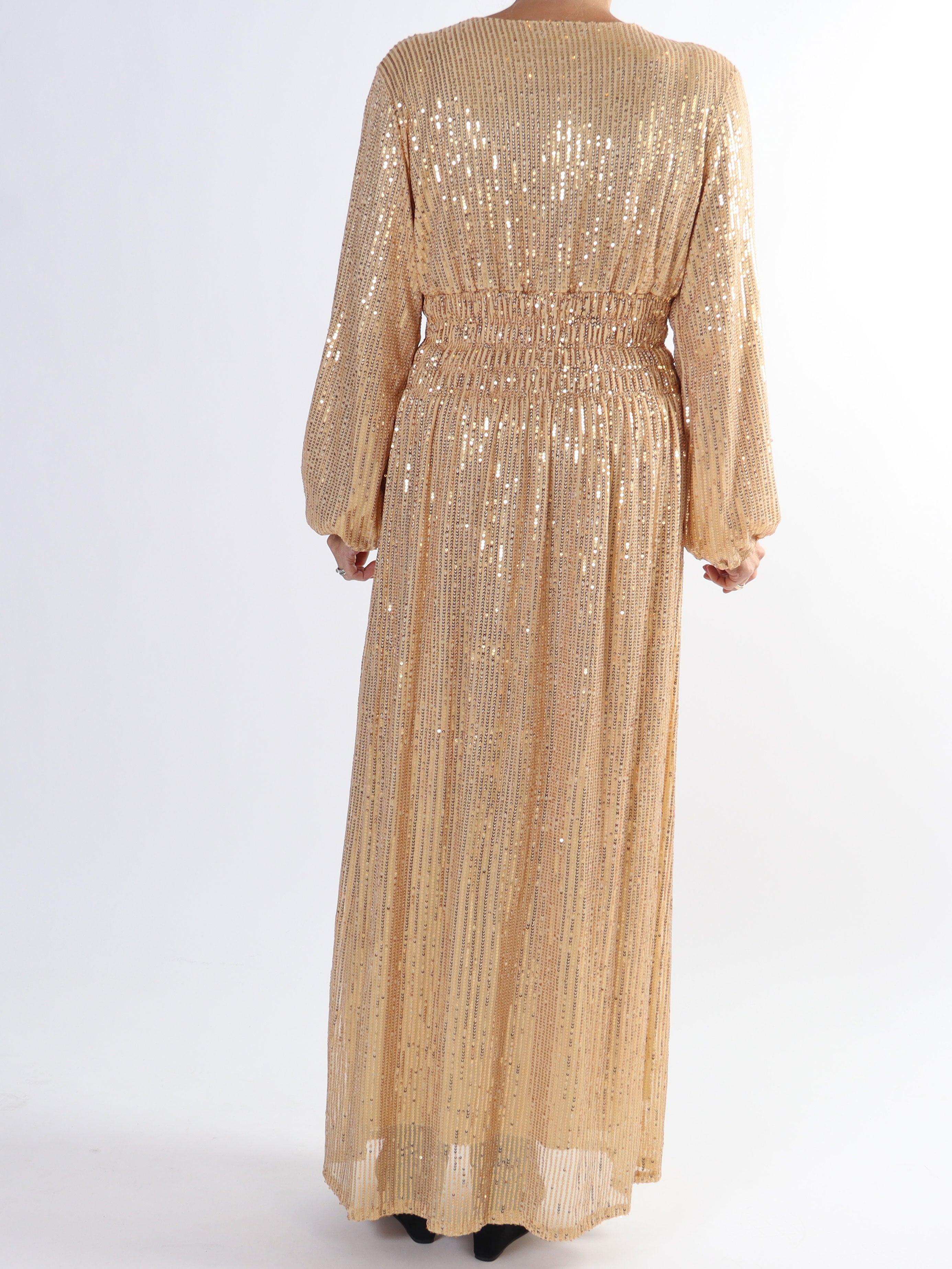 Pams Glitter L/S - Lång plus size klänning med paljetter